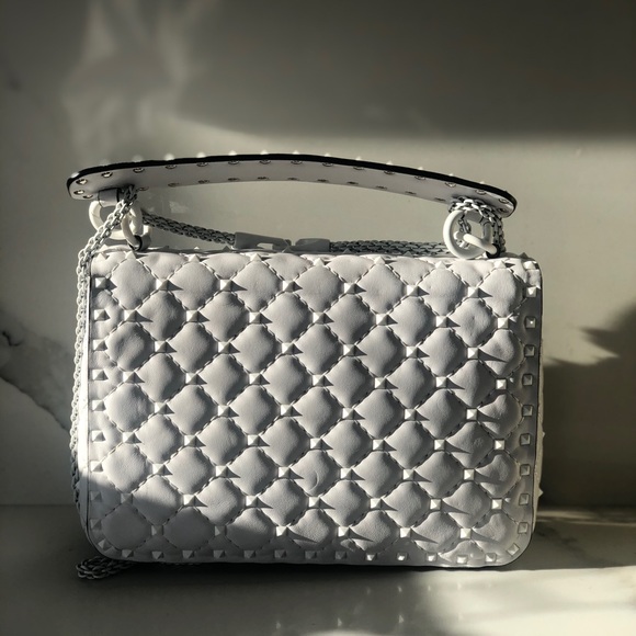 Valentino Rockstud Spike Medium White Bag - Picture 4 of 7